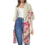 Vintage Cherry Blossom Print Open Front Beach Cover Up