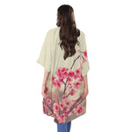 Vintage Cherry Blossom Print Open Front Beach Cover Up
