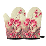 Vintage Cherry Blossom Print Oven Mitts