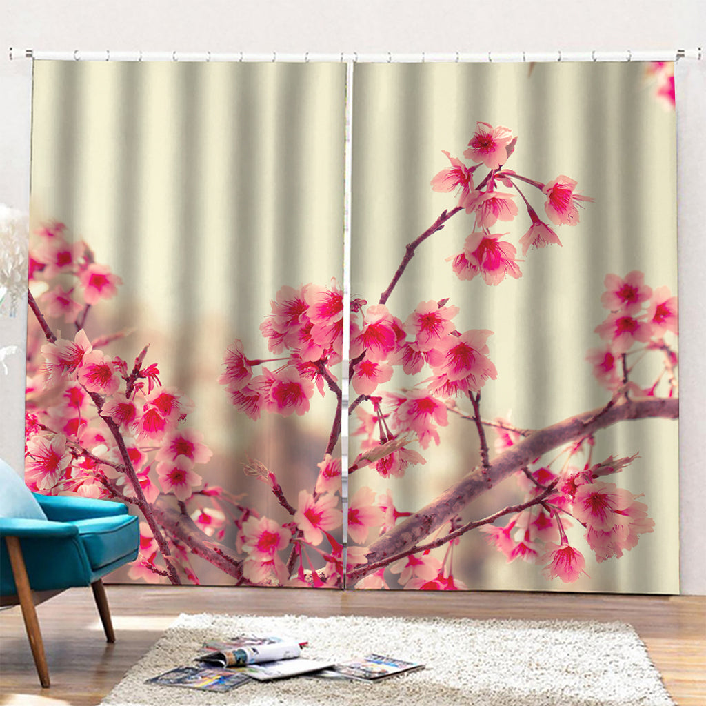 Vintage Cherry Blossom Print Pencil Pleat Curtains