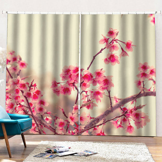 Vintage Cherry Blossom Print Pencil Pleat Curtains