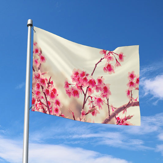 Vintage Cherry Blossom Print Polyester Flag