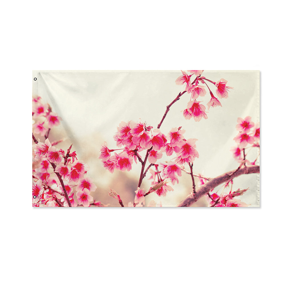 Vintage Cherry Blossom Print Polyester Flag