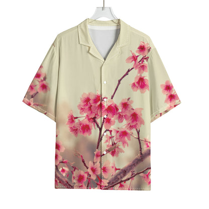 Vintage Cherry Blossom Print Rayon Hawaiian Shirt