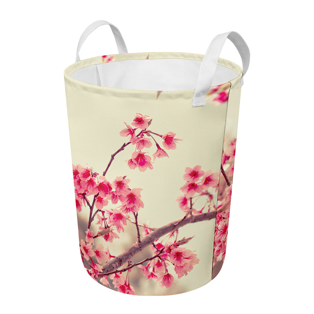 Vintage Cherry Blossom Print Round Laundry Basket