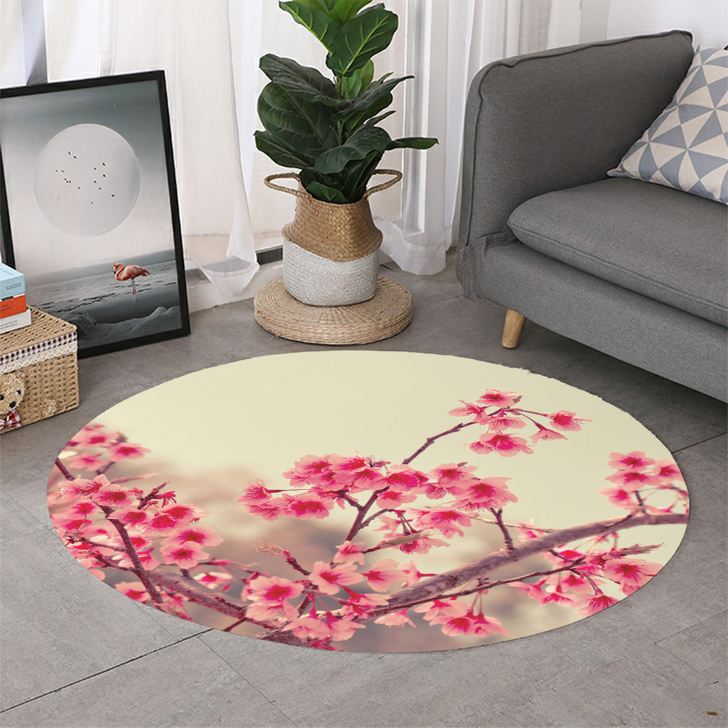 Vintage Cherry Blossom Print Round Rug
