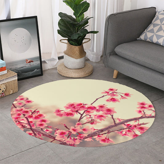 Vintage Cherry Blossom Print Round Rug
