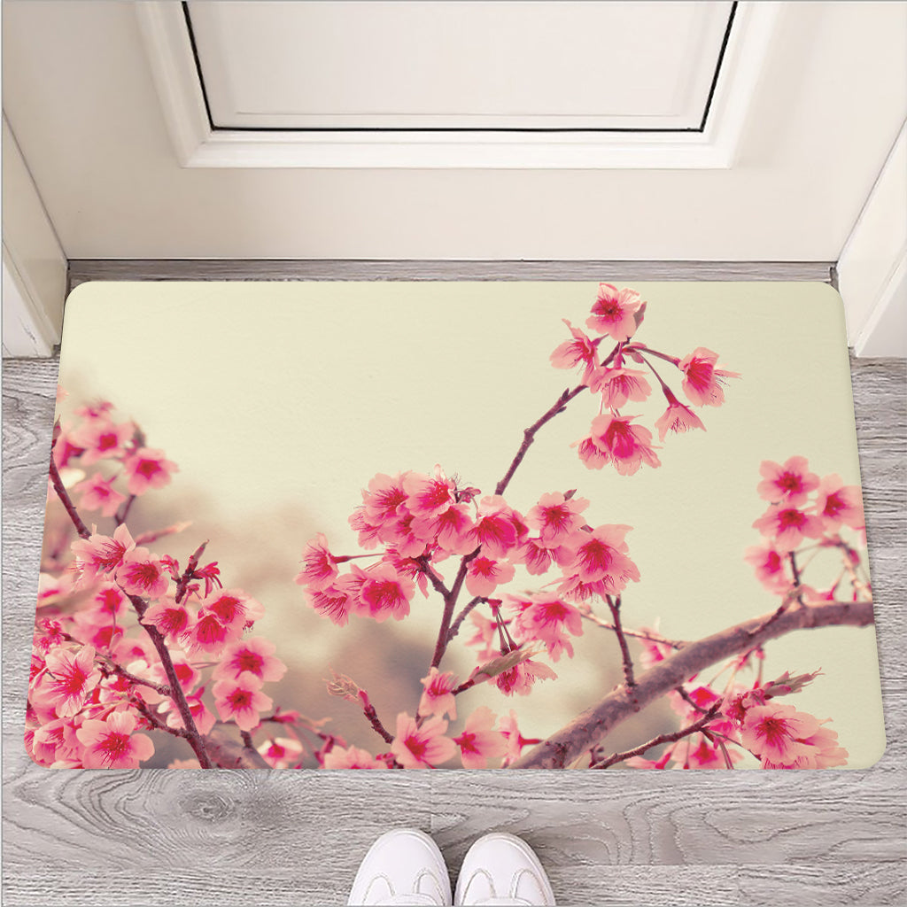 Vintage Cherry Blossom Print Rubber Doormat