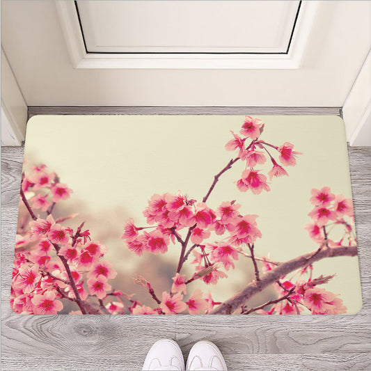 Vintage Cherry Blossom Print Rubber Doormat