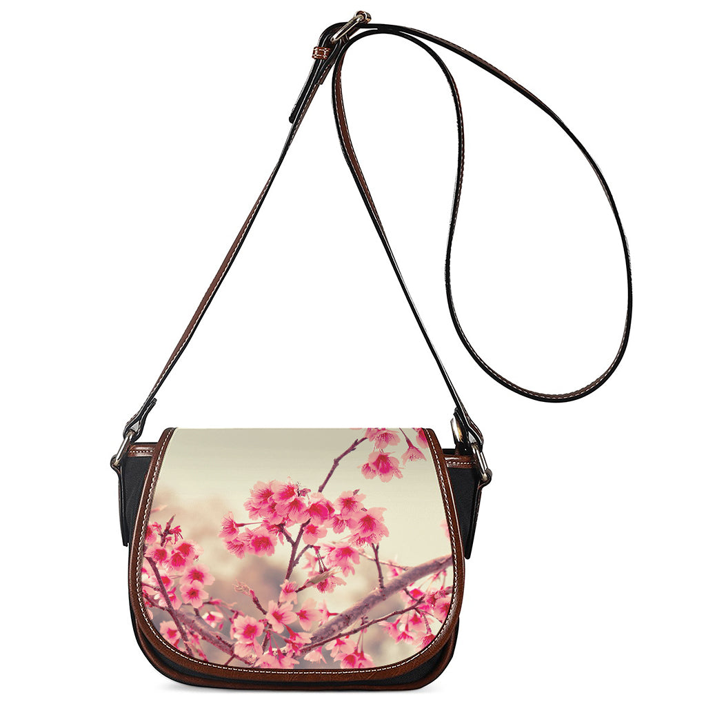 Vintage Cherry Blossom Print Saddle Bag