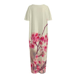 Vintage Cherry Blossom Print Short Sleeve Long Nightdress