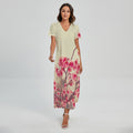 Vintage Cherry Blossom Print Short Sleeve Maxi Dress