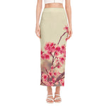 Vintage Cherry Blossom Print Side Slit Maxi Skirt