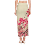 Vintage Cherry Blossom Print Side Slit Maxi Skirt