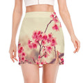 Vintage Cherry Blossom Print Side Slit Mini Skirt
