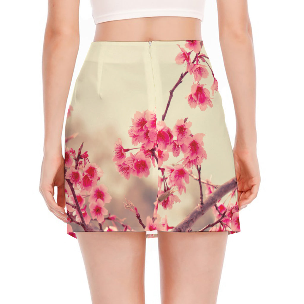 Vintage Cherry Blossom Print Side Slit Mini Skirt