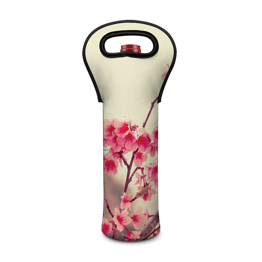 Vintage Cherry Blossom Print Single Neoprene Wine Tote