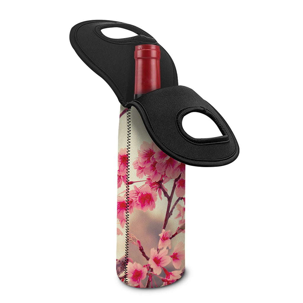 Vintage Cherry Blossom Print Single Neoprene Wine Tote