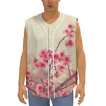 Vintage Cherry Blossom Print Sleeveless Baseball Jersey