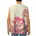 Vintage Cherry Blossom Print Sleeveless Baseball Jersey