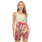 Vintage Cherry Blossom Print Sleeveless One Piece Swimsuit