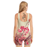 Vintage Cherry Blossom Print Sleeveless One Piece Swimsuit