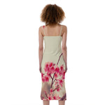 Vintage Cherry Blossom Print Slim Fit Midi Cami Dress