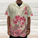 Vintage Cherry Blossom Print Textured Short Sleeve Shirt