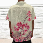 Vintage Cherry Blossom Print Textured Short Sleeve Shirt