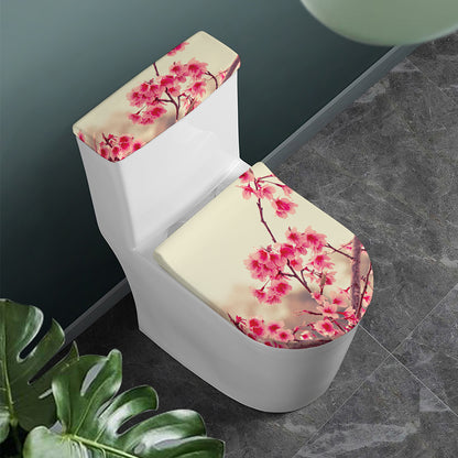 Vintage Cherry Blossom Print Toilet Lid And Tank Cover Set