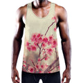 Vintage Cherry Blossom Print Men's Workout Tank Top