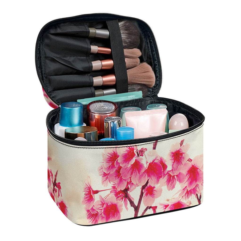 Vintage Cherry Blossom Print Travel Makeup Bag