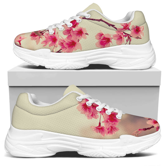 Vintage Cherry Blossom Print White Chunky Shoes