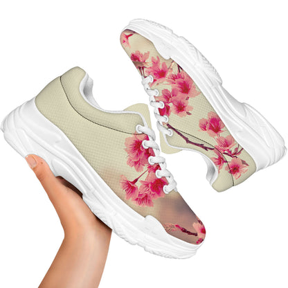 Vintage Cherry Blossom Print White Chunky Shoes