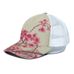 Vintage Cherry Blossom Print White Mesh Trucker Cap