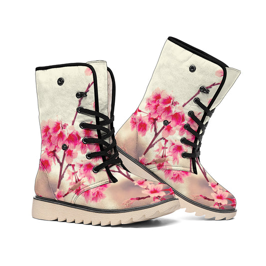 Vintage Cherry Blossom Print Winter Boots