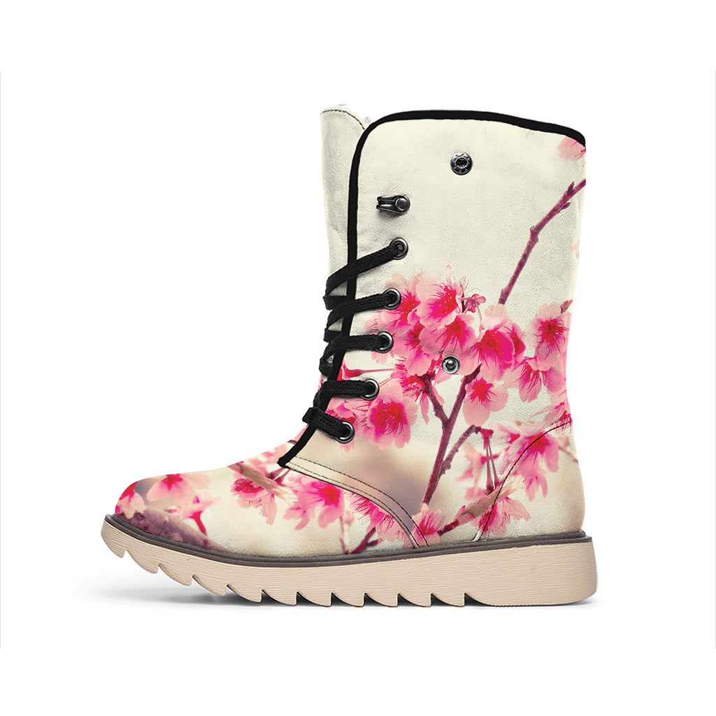 Vintage Cherry Blossom Print Winter Boots
