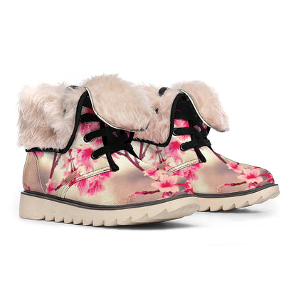 Vintage Cherry Blossom Print Winter Boots