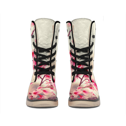 Vintage Cherry Blossom Print Winter Boots