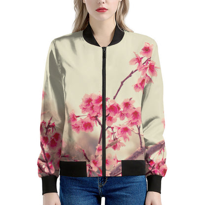 Vintage Cherry Blossom Print Women's Bomber Jacket