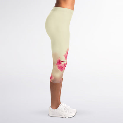 Vintage Cherry Blossom Print Women's Capri Leggings