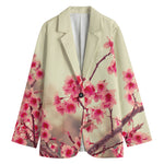 Vintage Cherry Blossom Print Women's Cotton Blazer