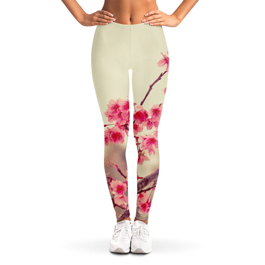 Vintage Cherry Blossom Print Women's Leggings