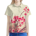 Vintage Cherry Blossom Print Women's Polo Shirt