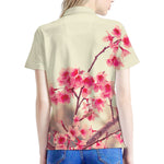 Vintage Cherry Blossom Print Women's Polo Shirt