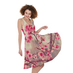Vintage Cherry Blossom Print Women's Sleeveless Dress