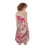 Vintage Cherry Blossom Print Women's Sleeveless Dress