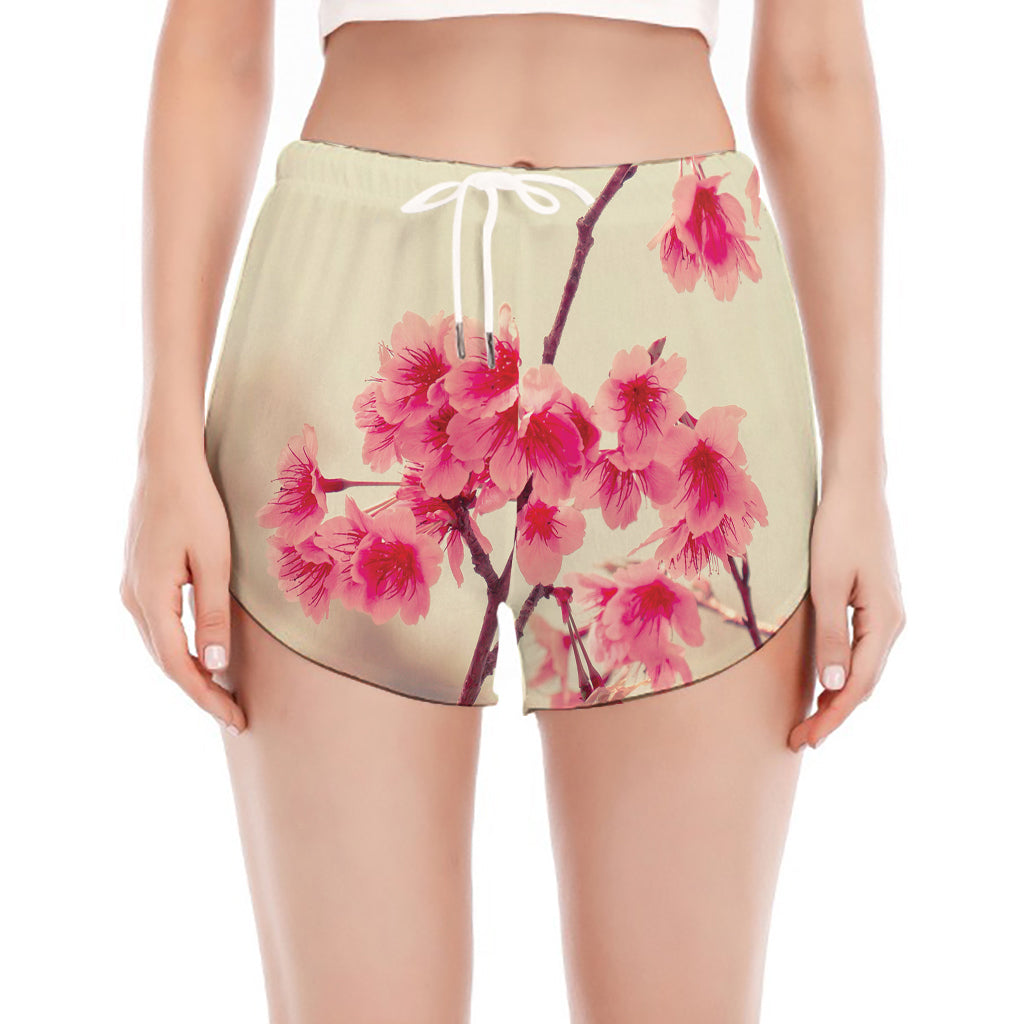 Vintage Cherry Blossom Print Women's Split Running Shorts