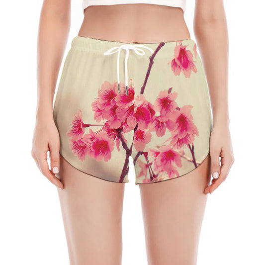 Vintage Cherry Blossom Print Women's Split Running Shorts