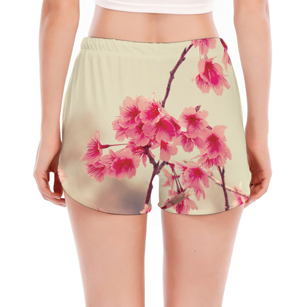 Vintage Cherry Blossom Print Women's Split Running Shorts